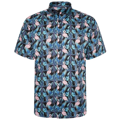 KAM Flamingo Print Shirt Black